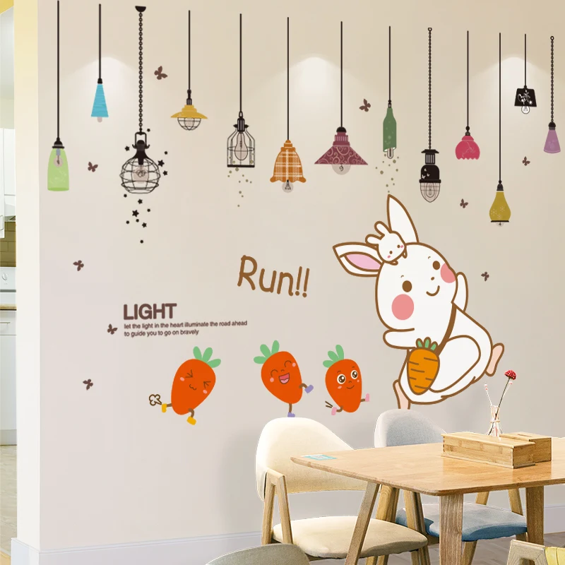 

[shijuekongjian] Carrots Rabbits Wall Stickers DIY Chandelier Lights Mural Decals for Kids Rooms Baby Bedroom Home Decoration