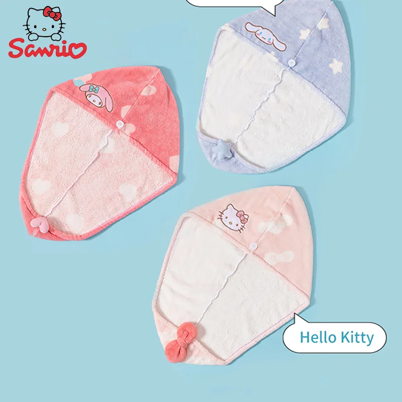 

Genuine Sanrio Dry Hair Cap Cinnamoroll Hello Kitty Kawaii Doll Cute Soft Water Absorption Printing Hair Cap Quick Dry for Girl