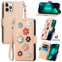 leather flip case for galaxy a73 a23 a13 a53 a33 a22 a72 a52 a82 a42 a32 a12 m12 wallet card slots shockproof flower phone cover