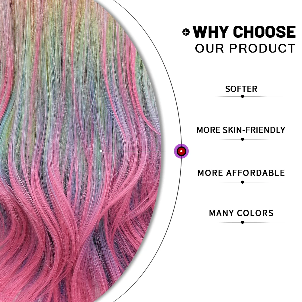 Rainbow Synthetic Wig for Woman Long Body Wave Hair Cosplay Lolita Party Natural Heat Resistant Wigs Fiber Daily Hair