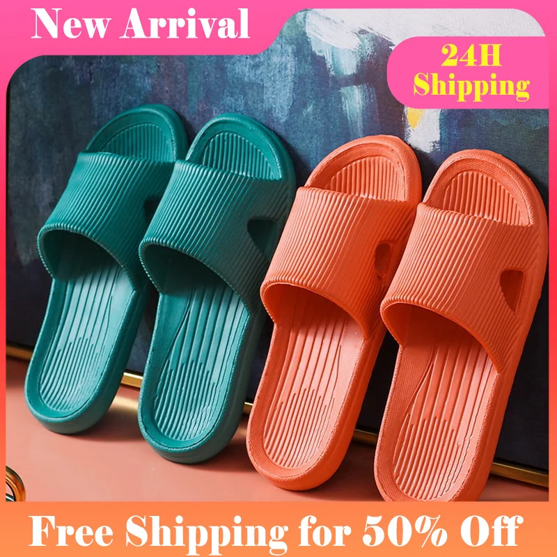

New Summer Women Thick Platform Bathroom Home Slippers Men Soft Sole Indoor Slides Female Sandals Non-Slip Flip Flops