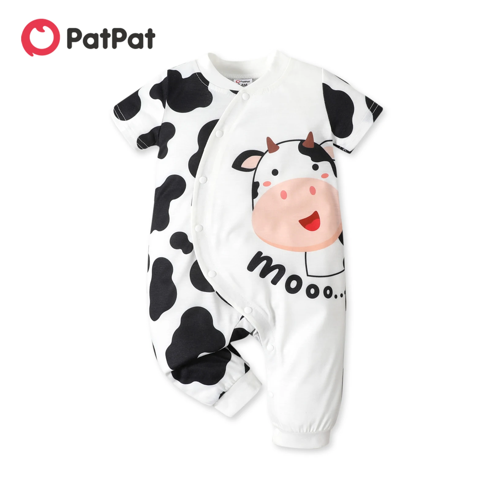 

PatPat Baby Boy Cartoon Cow Print Short-sleeve Snap Jumpsuit
