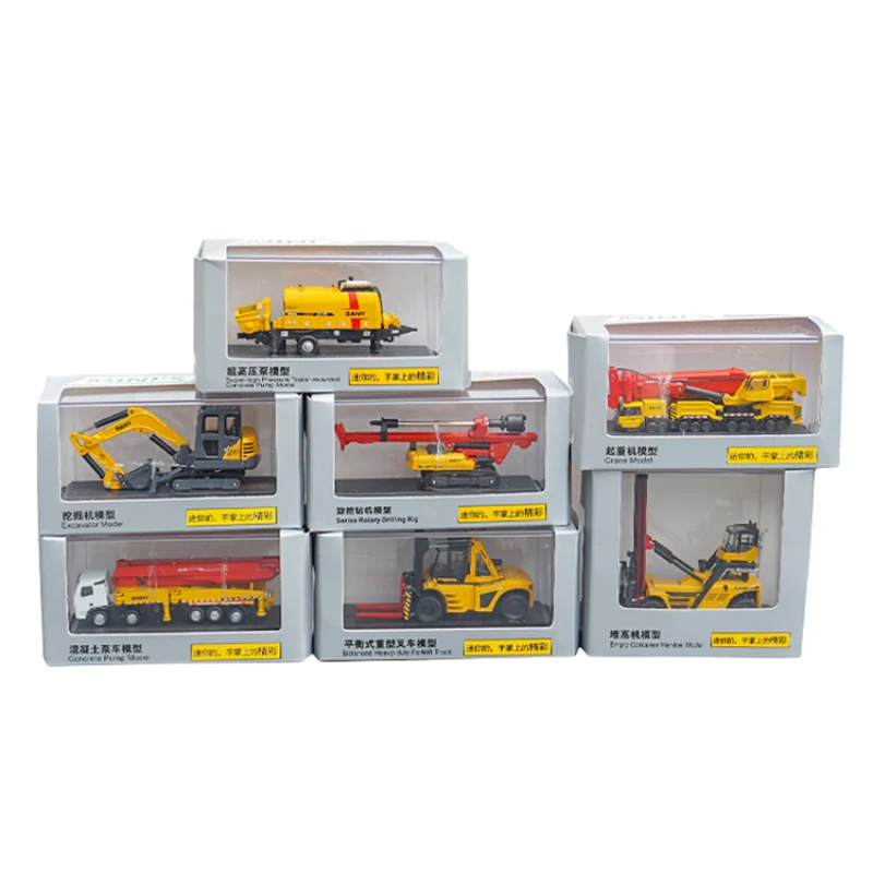 Diecast Mini Truck Model 1:87 SANY Crane Excavator Pump Mixer Roller Rotary Drilling Rig Alloy Engineering Model Diecast Toy