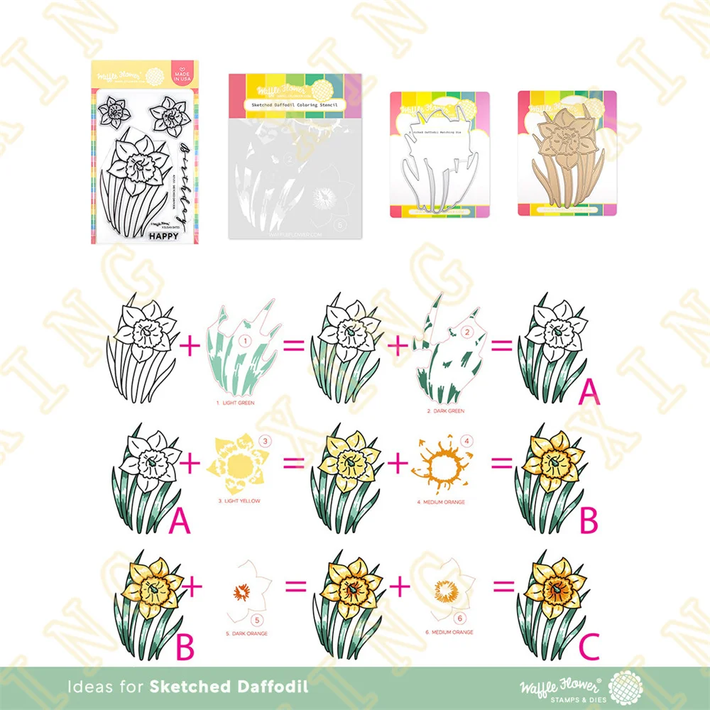 

Sketched Daffodil Metal Cutting Dies Stamps Stencil Hot Foil Scrapbook Diary Decoration Embossing Template Diy Greeting Card