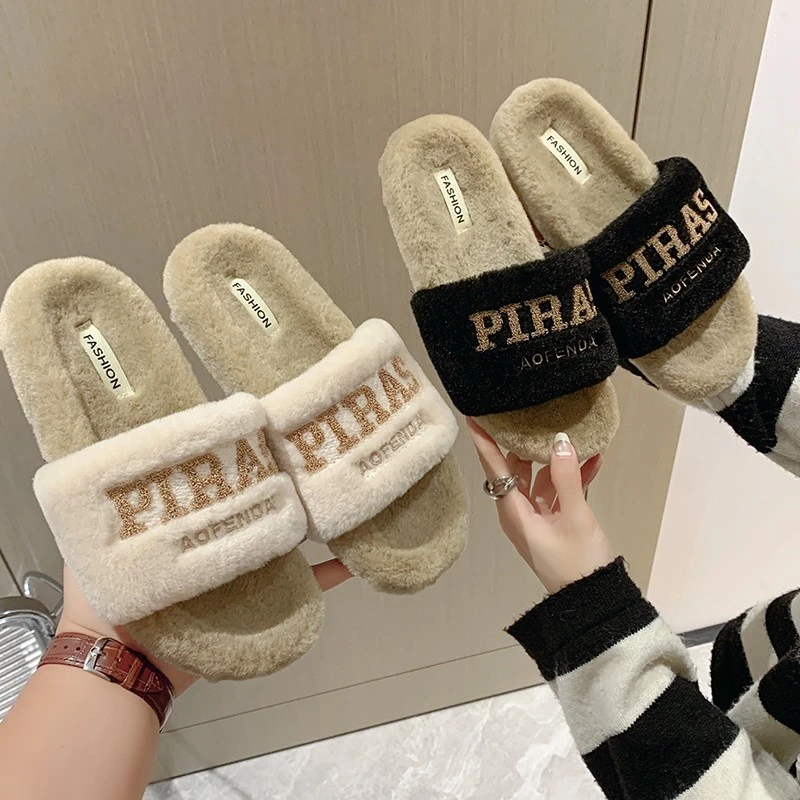 Modern Slippers Winter Faux Fur  Zapatos De Mujer Indoor  Low (1cm-3cm) зимние теплые тапочки Zapatillas Mujer