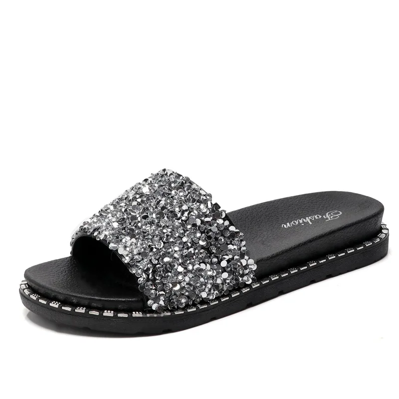 Women's Summer Sandals Outer Wear Fashion Sequin Thick Sole Beach Women's Shoes Designer Sandals Slides Women Ladies Shoes