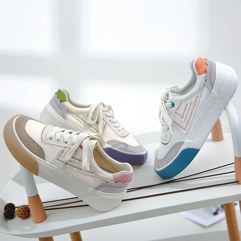 HOPUS Sneakers Women New Mixed-Color Women's Shoes 2022 Trend Comfort Summer Shoe Casual Canvas Platform Shoes Ladies Non-slip