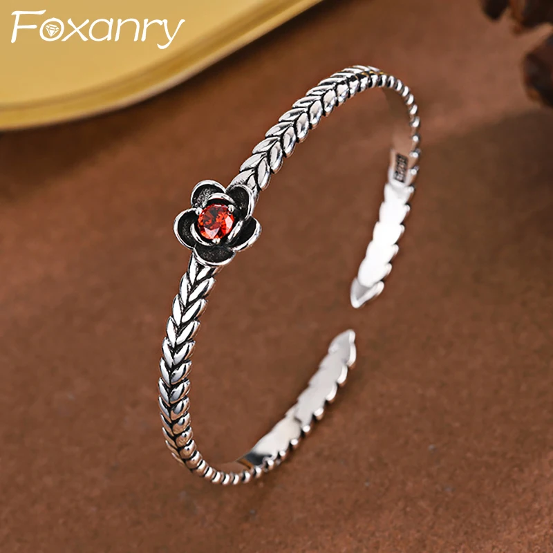 

Винтажный Браслет Foxanry ручной работы для женщин и пар, новые модные элегантные геометрические украшения ручной работы с красными фианитами ...