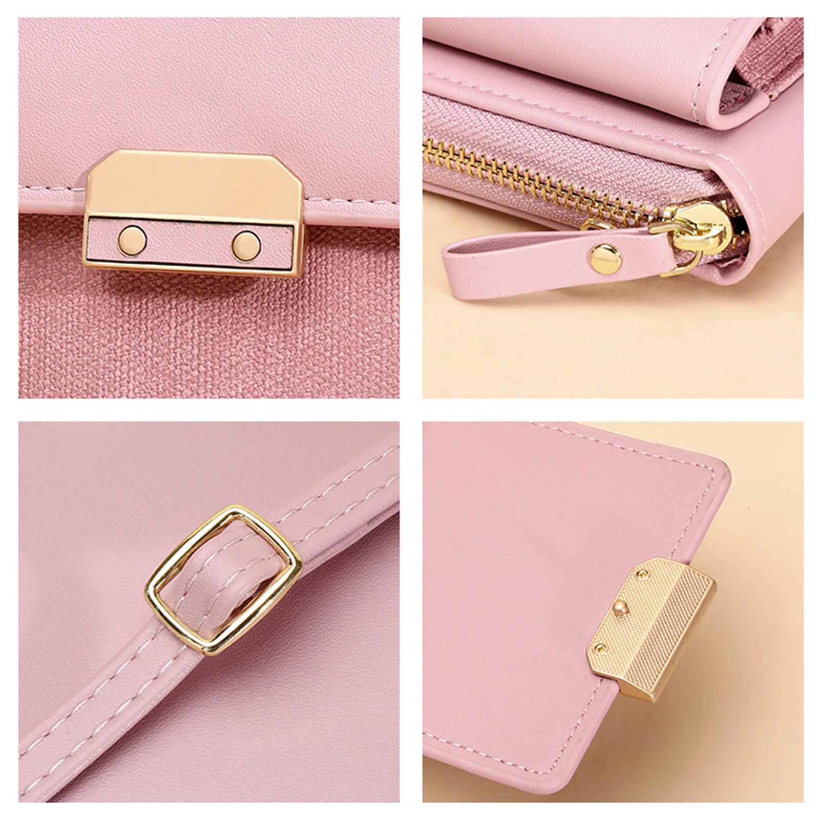 Female Solid-color Wallet Purse Magnetic Buckle Zipper Closure Wallet For Shopping