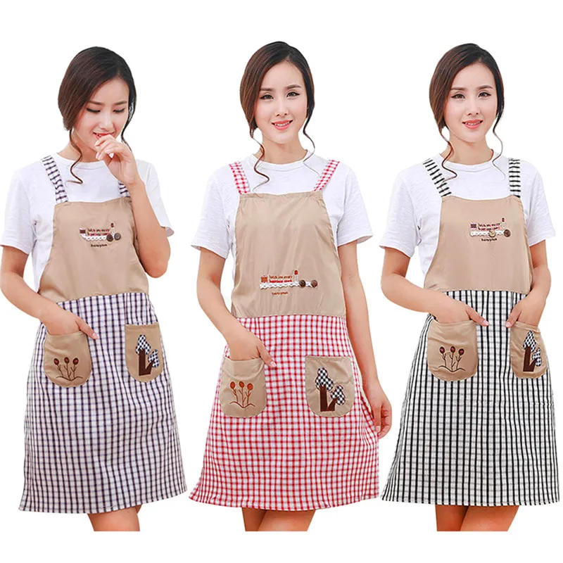 

Классический фартук с вышивкой, клетчатый женский Кухонный Фартук с бантом, кухонный фартук шеф-повара, платье с карманами, подарки, стиль с ...