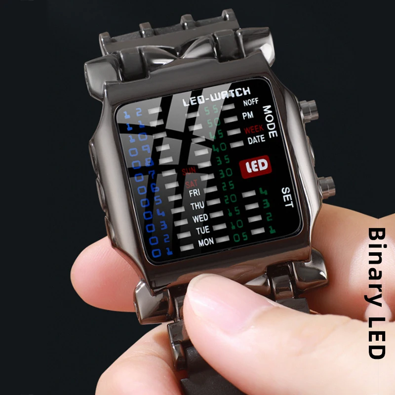 

Sport Watch Fashion Men Binary Program Creativity Electronic Clock Digital Writwatch Waterproof Men's Watches Relogio Masculino