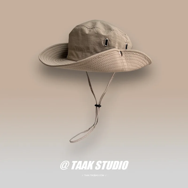 

Pink Western Cowboy Hat Wild Drawstring Fisherman Hat Female Outdoor Shade Camping Mountaineering Fishing Hat Male Summer