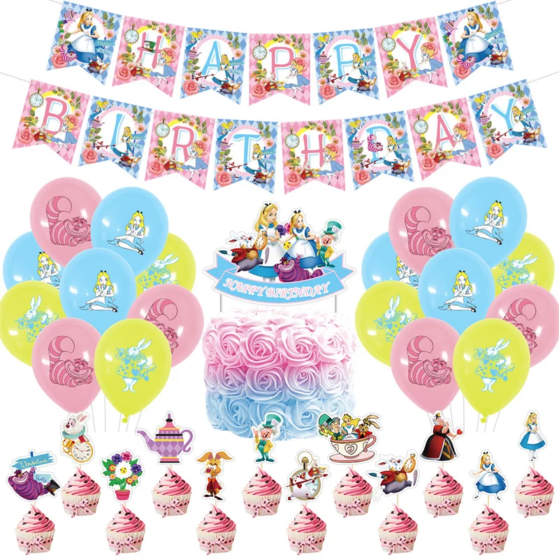 

Alice In Wonderland Latex Balloons Banners Alice Ballon Boys Girls Birthday Party Decorations Happy Birthday Baby Toys Gift