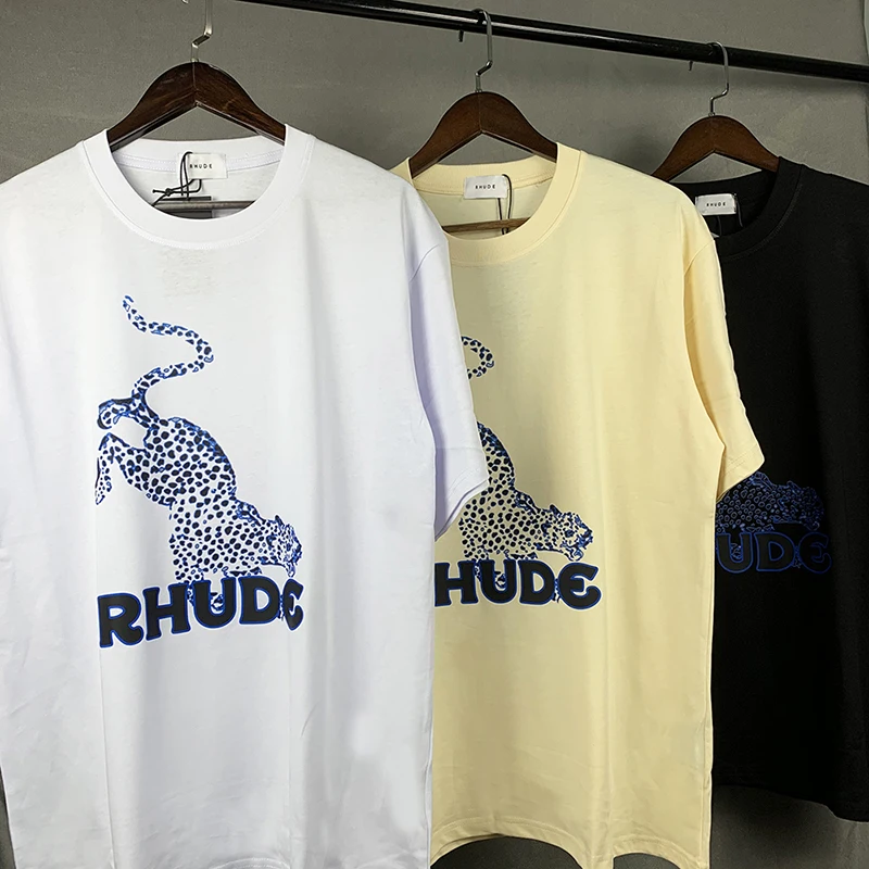 

Oversized High Quality 2022 New RHUDE Leopard Print High Street Men Women 1:1 Rhude HD Castle Print T-shirt