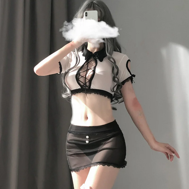 

Yijin sexy underwear women's Sexy Lace Princess hollow out bandage perspective Hip Wrap girl split suit 9342