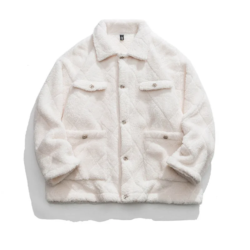 Winter Thick Jacket Men Warm Fashion Black White Casual Lamb Wool Jacket Men Korean Loose Short Coat Mens Large Size M-5XL