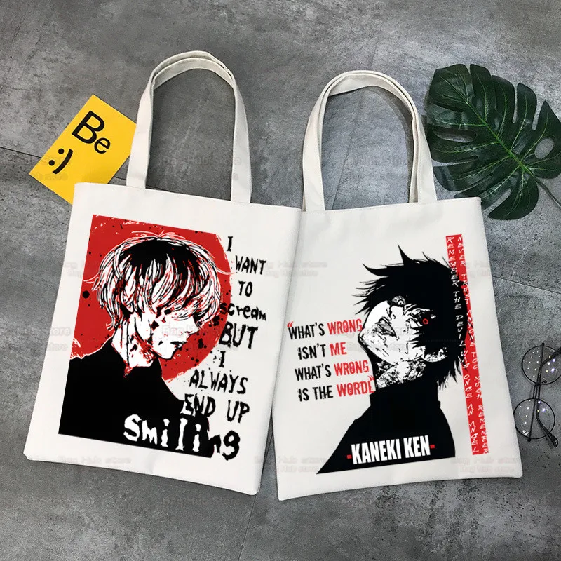 

Anime Tokyo Ghoul Kaneki Ken Cool Manga Cartoon Canvas Shoulder Bag Female Harajuku Funny Eco Environmental Shopper Bag