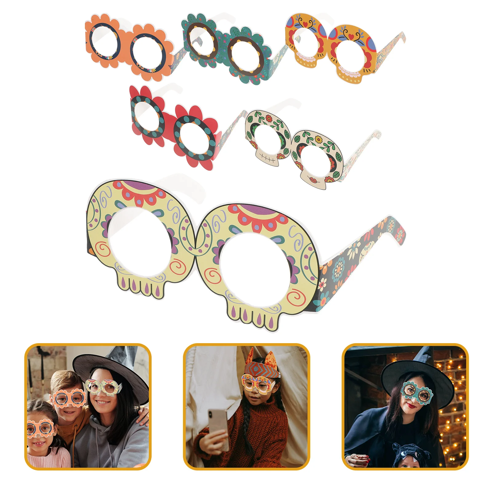 

6Pcs Day of The Dead Eyeglasses Party Sunglasses Paper Eyewear Party Used Paper Eyeglasses