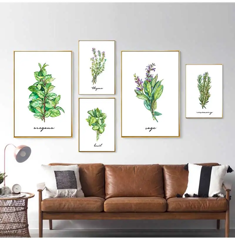 Retro Herb Rosemary Thyme Sage Minimalist Kitchen Art Posters Canvas Painting Wall Prints Pictures for Living Room Home Decor