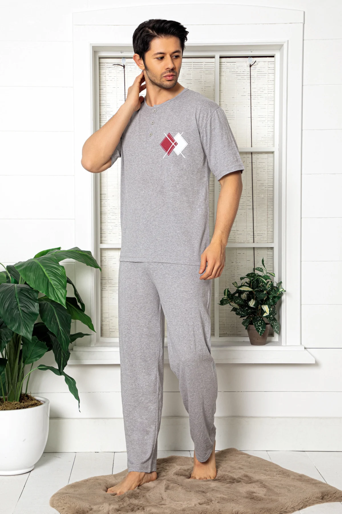 Nisanca Men's Cotton Pajamas Sleepwear Sets Casual Sleep Lounge T-shirts Long Pants and Short Pants Suits