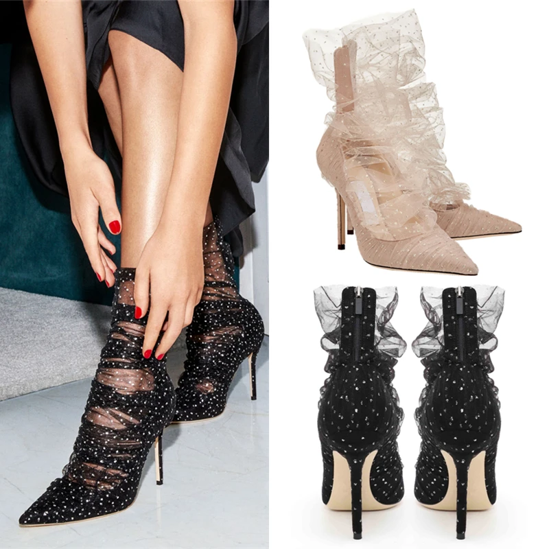 

Luxury Crystal High Heel Women Pumps Elegant Lace Wedding Shoes Women Sexy Pointed Toe High Heels Women Drop Shipping