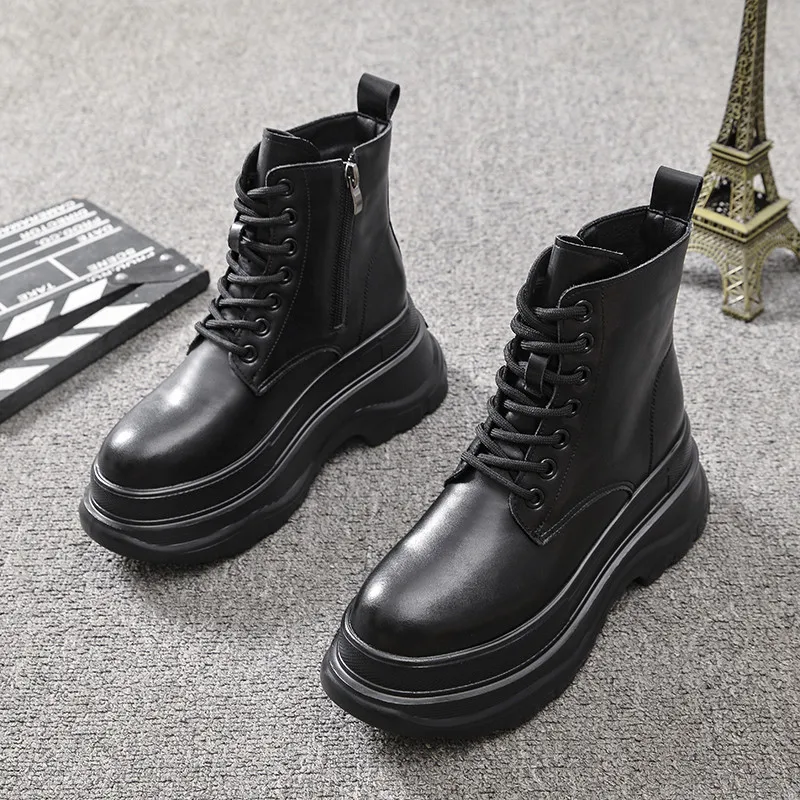 

Женские ботильоны из натуральной кожи, на платформе, на шнуровке, дышащие, размеры 34-39, для осени и зимы