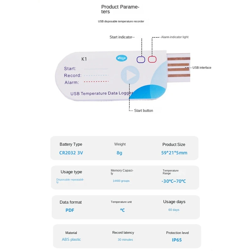 1 шт. USB-регистратор данных о температуре одноразовый рекордер 14400 точек USB-отчет 60
