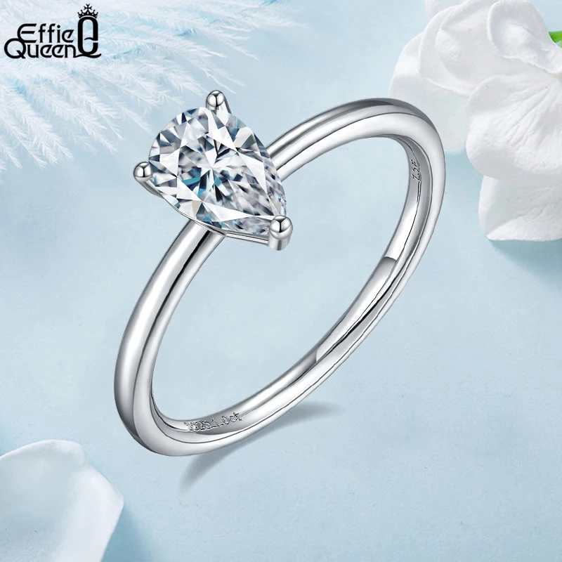 

Effie Queen 1 карат муассанит солитер обручальное кольцо в форме слезы перламутровое искусственное серебро SMR58
