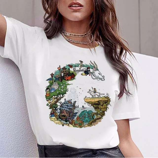 

2020 Womens T-Shirt Totoro Cartoon Print White Top Female T-shirts Japanese Anime Graphic Harajuku Streetwear Lady Short Clothes