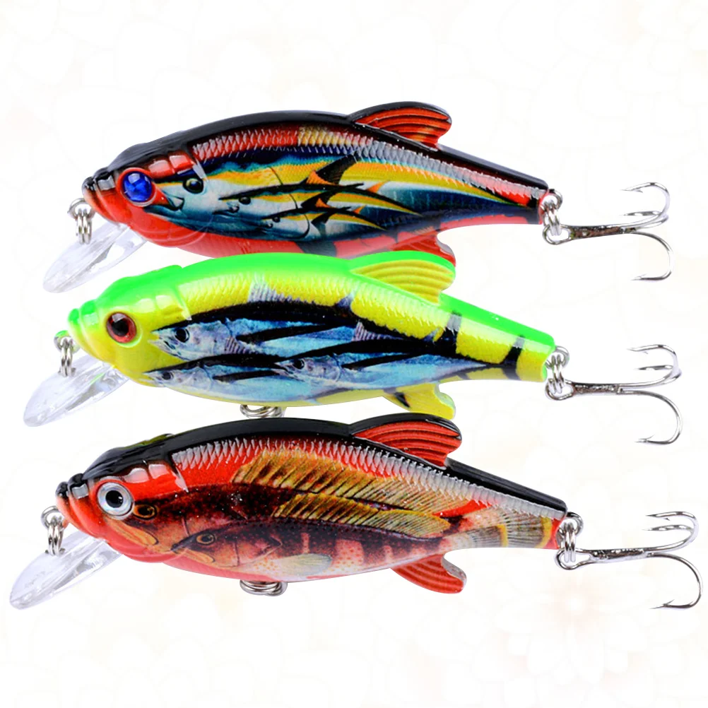 

3 Pcs 8cm/109g Mini Fish Bait Minnow Lure Bait Colorful Fishes Printing Hard Fake Bait Fishing Lures with Strong Treble for