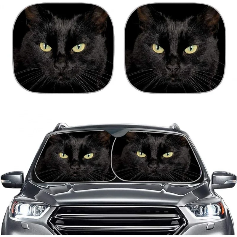 

Black Cat Car Windshield Sun Shade Black Cat Designs Sunlight Protector Shade Outdoor Universal 2 PC Car Sunshades Car Visor