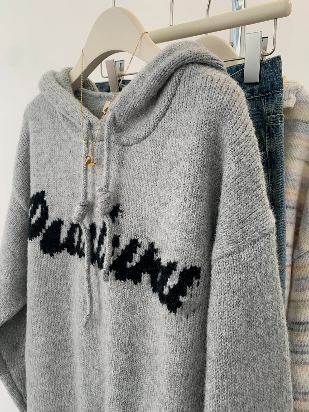 Gray Hood Pullover Sweater Women Autumn and Winter Soft Glutinous Idle Sle Thickened Knit Hoodie Outerwear Top