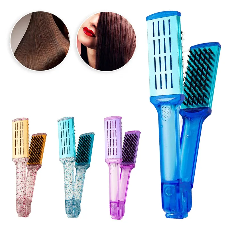 

Pro Hairdressing Straightener Bristle Hair Straightening Double Brushes Straightening Comb V Shape Hair Brush Hairstylig Tool