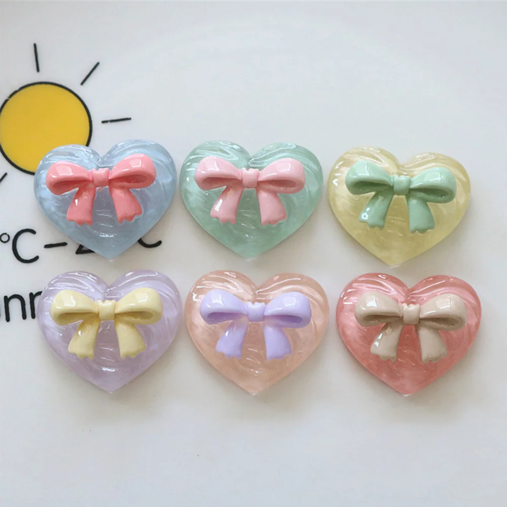 

10 шт. кавайные кабошоны из смолы с бантом, сердечками и плоской задней стороной для шпильки, скрапбукинга, «сделай сам», украшения для рукоделия, аксессуары