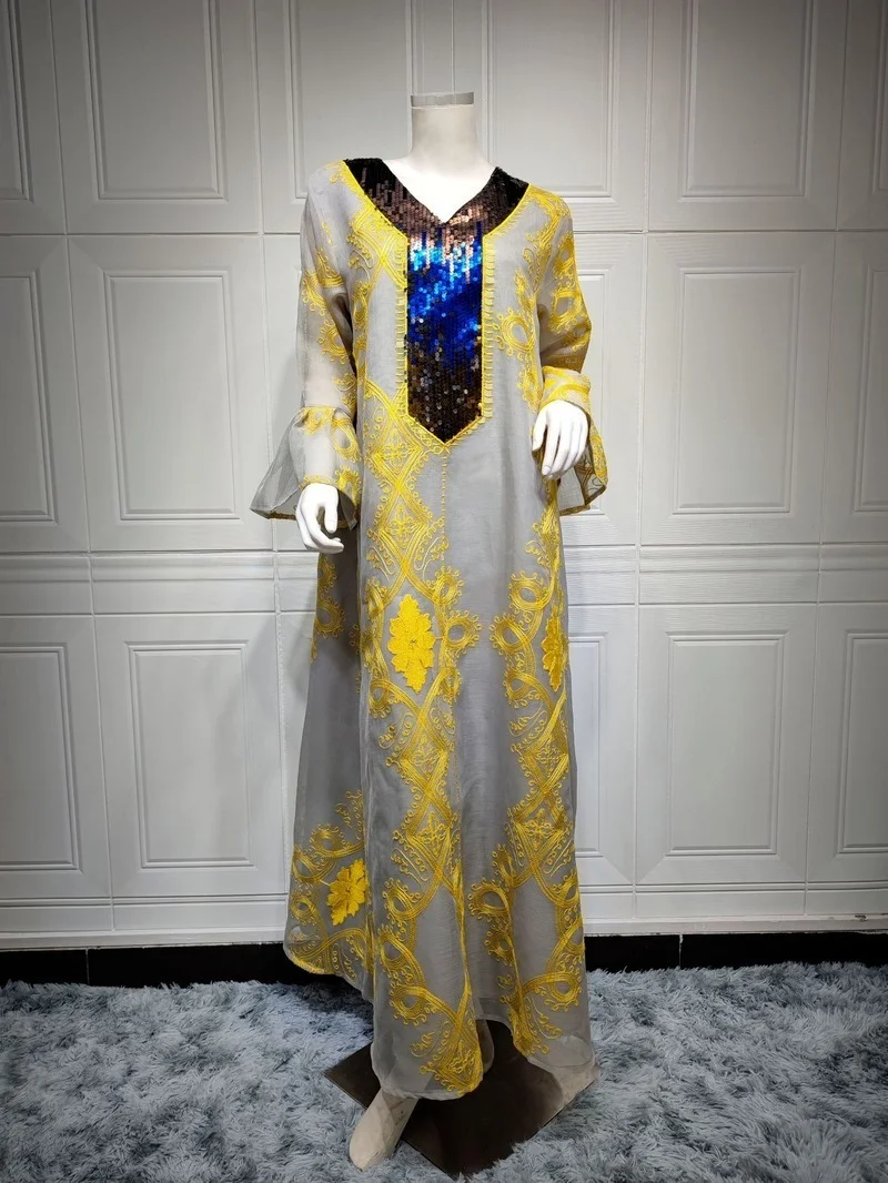 Sequin Embroidery Caftan Marocain Dress Saudi Folk Wear Abaja  Dress Abayas For Women Muslim Prayer Clothes Ramadan