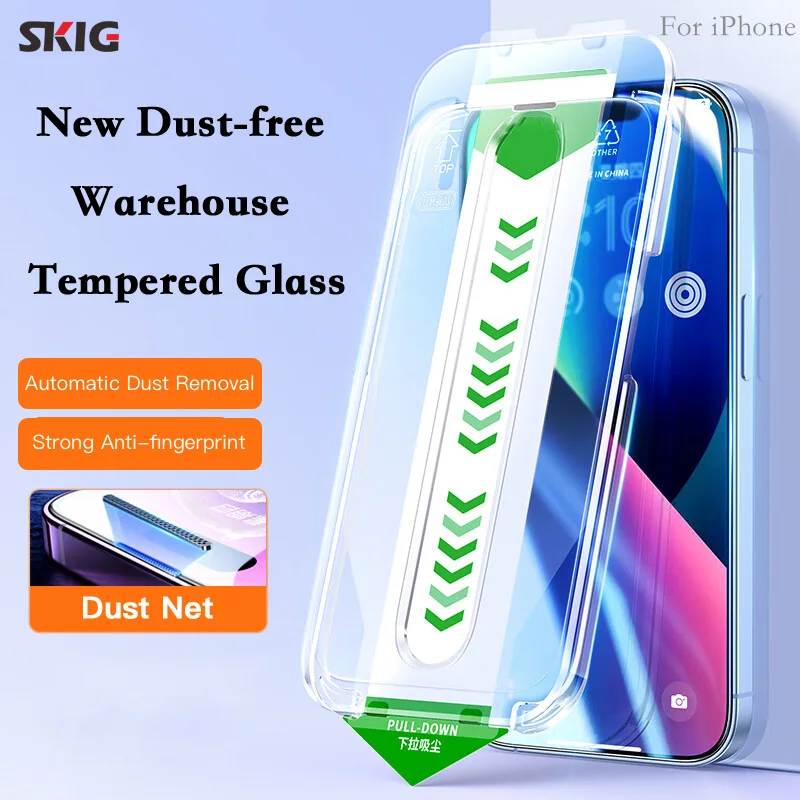 

SKIG Oleophobic Coating Dust Free Installation Tempered Glass For iPhone 14 13 12 PRO MAX XS X XR Plus Screen Protector