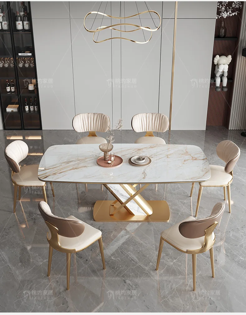 

Luxurious slate dining table rectangular light household 6-person small apartment modern simple high-end dining table chair comb