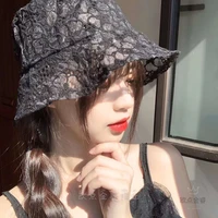 black lace bucket hat for women floral design hollow out leisure transparent sweet girl lady bucket cap female holiday ins bob