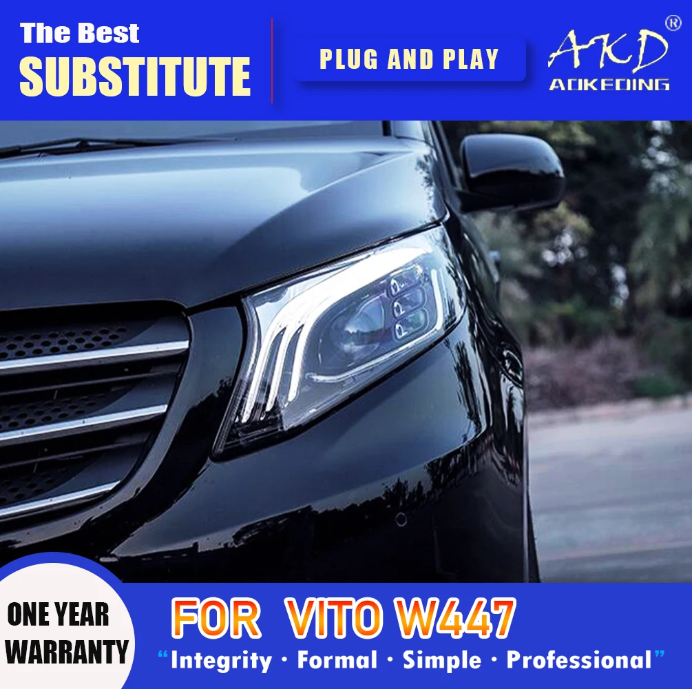 

AKD Head Lamp for Benz Vito LED Headlight 2015-2019 Headlights Vito V260 DRL Turn Signal High Beam Angel Eye Projector Lens