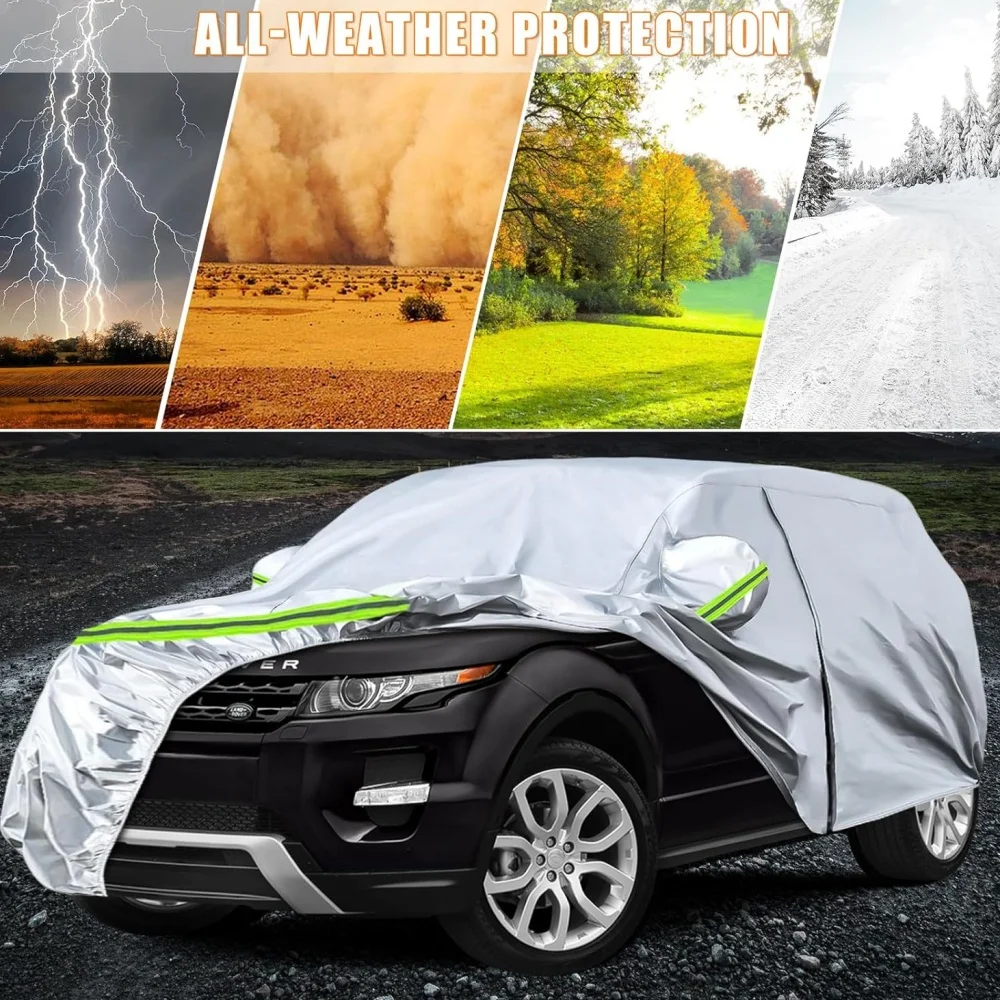Фото Чехлы для автомобилей Range Rover Evoque 2011-2025, серебристые, всепогодные, с молнией на двери, ветрозащитными ремнями, для защиты от снега, дождя, пыли, града №3