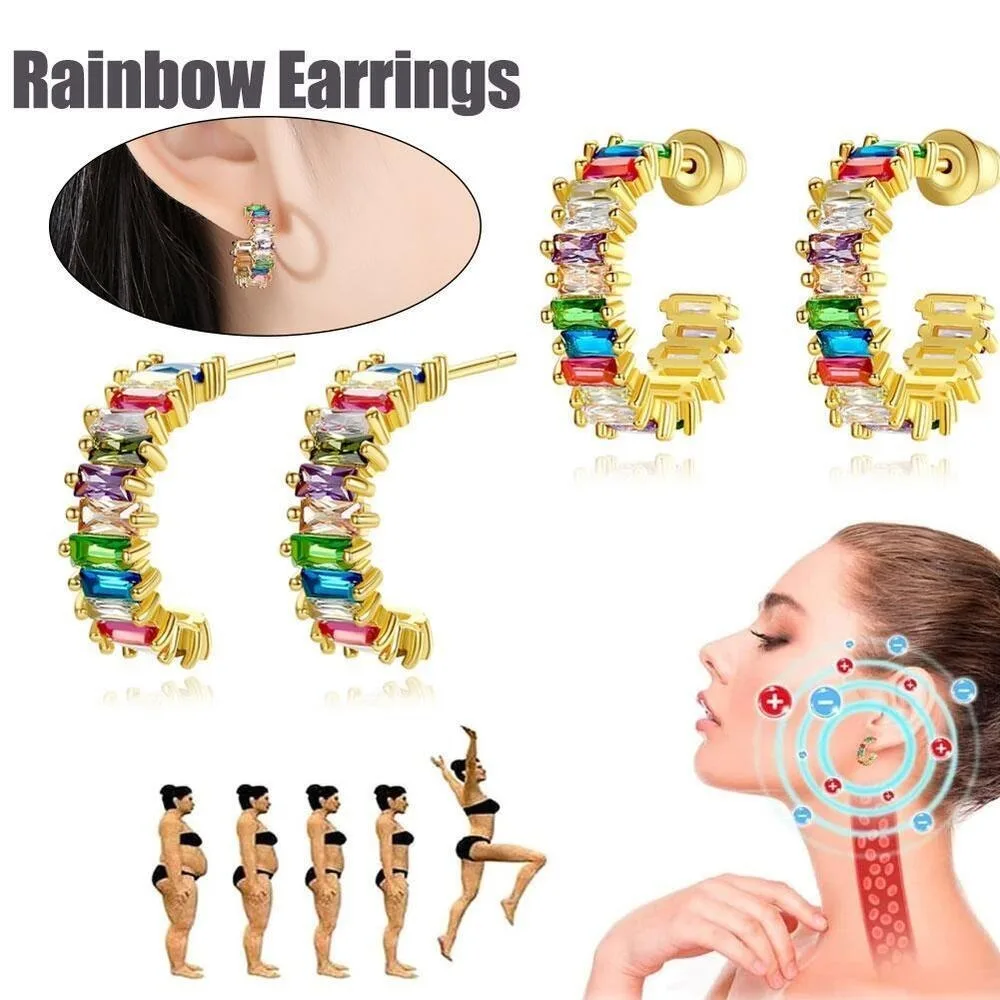 

Ornament Lymphvity Earrings Lymphatic Drainage Earrings Coloured Zirconia Stud Earrings Rainbow Tourmaline Acupressure
