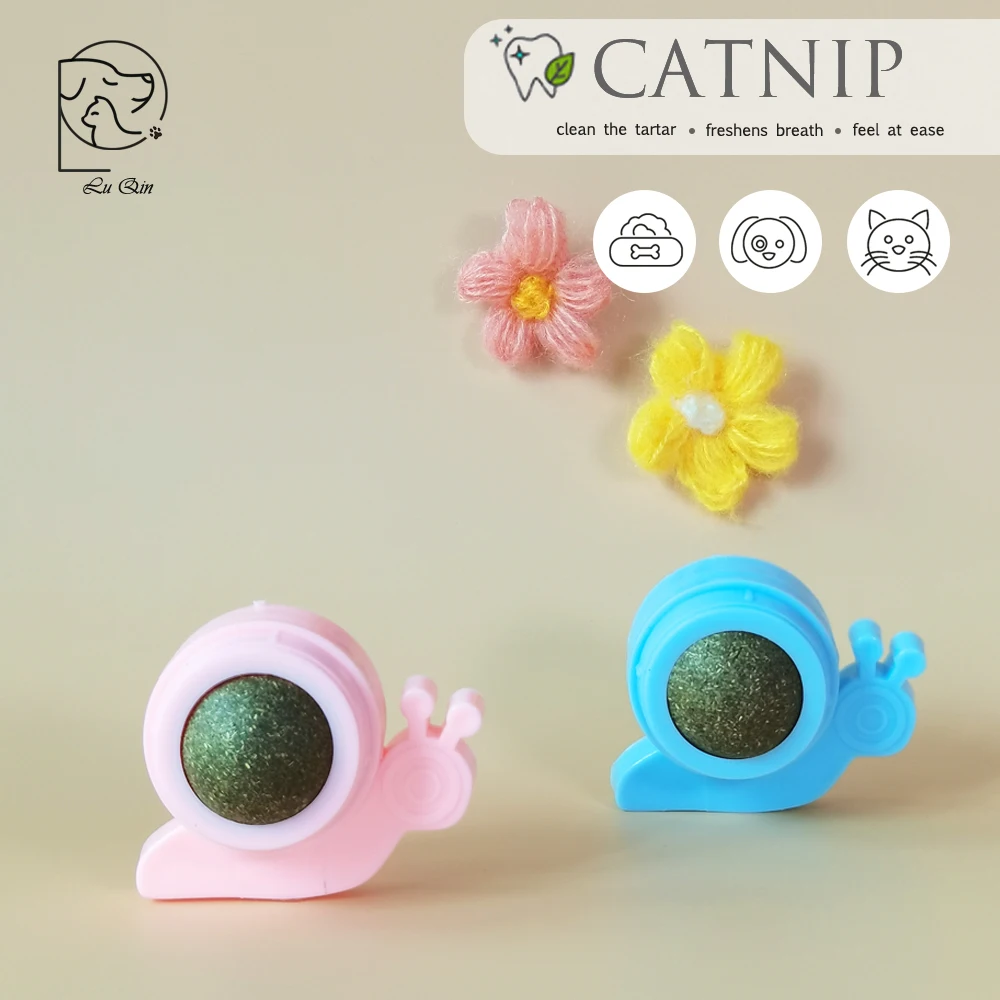 

Snail Shape 360° Rotation Natural Catnip Toys Chewing Toy Edible Licking Balls Cleaning Teeth Replaceable Cat Lick Balls
