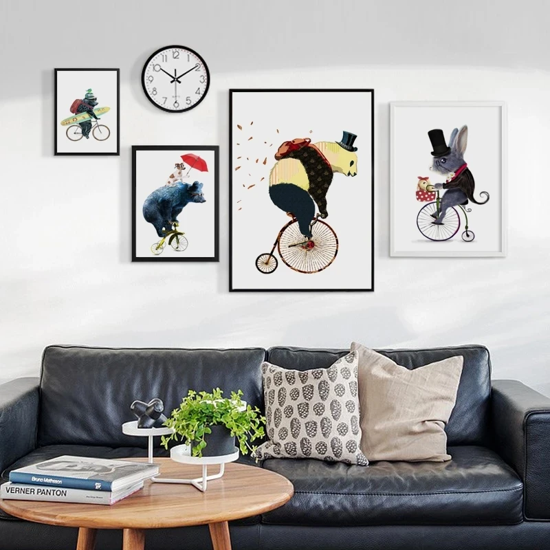 

Funny Cycling The Animals Panda Bear A4 A3 A2 Canvas Art Painting Print Poster Picture Wall Child Room Home Decorative Mural