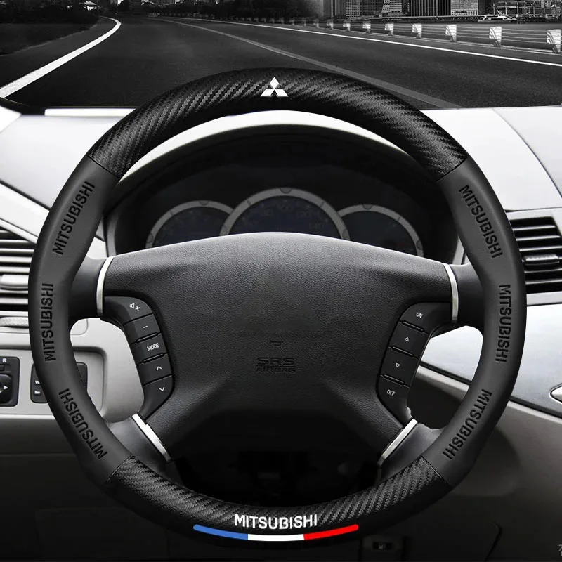

3D Embossing Carbon Fiber Leather Four seasons Car Steering Wheel Cover For MITSUBISHI Lancer Outlander ASX Pajero V93 V87 V98