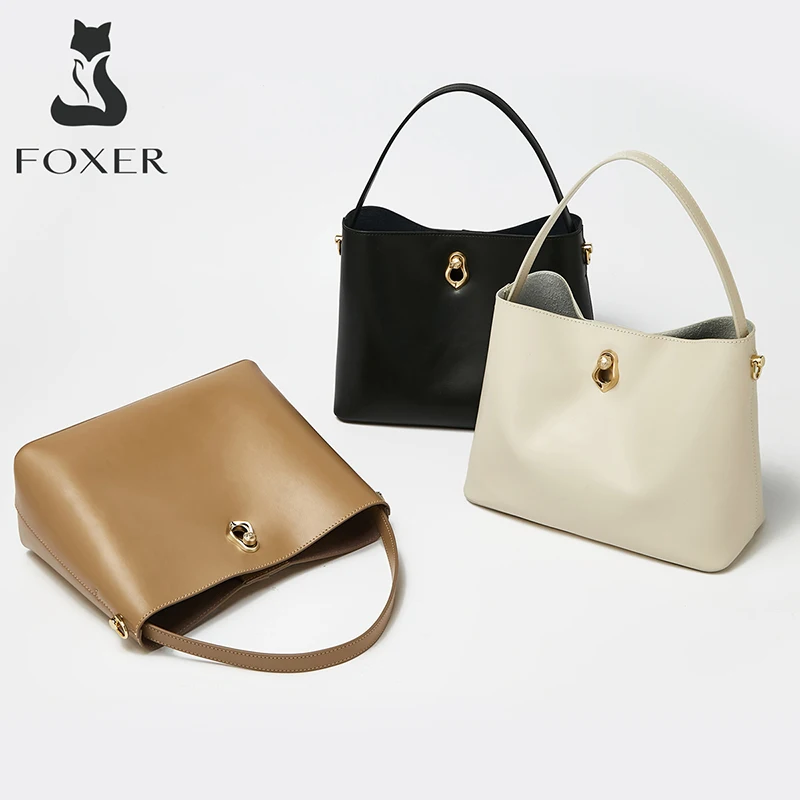 foxer retro shoulder bags large capacity top handbags lady fashion messenger bag women office commuter bag split leather purse free global shipping