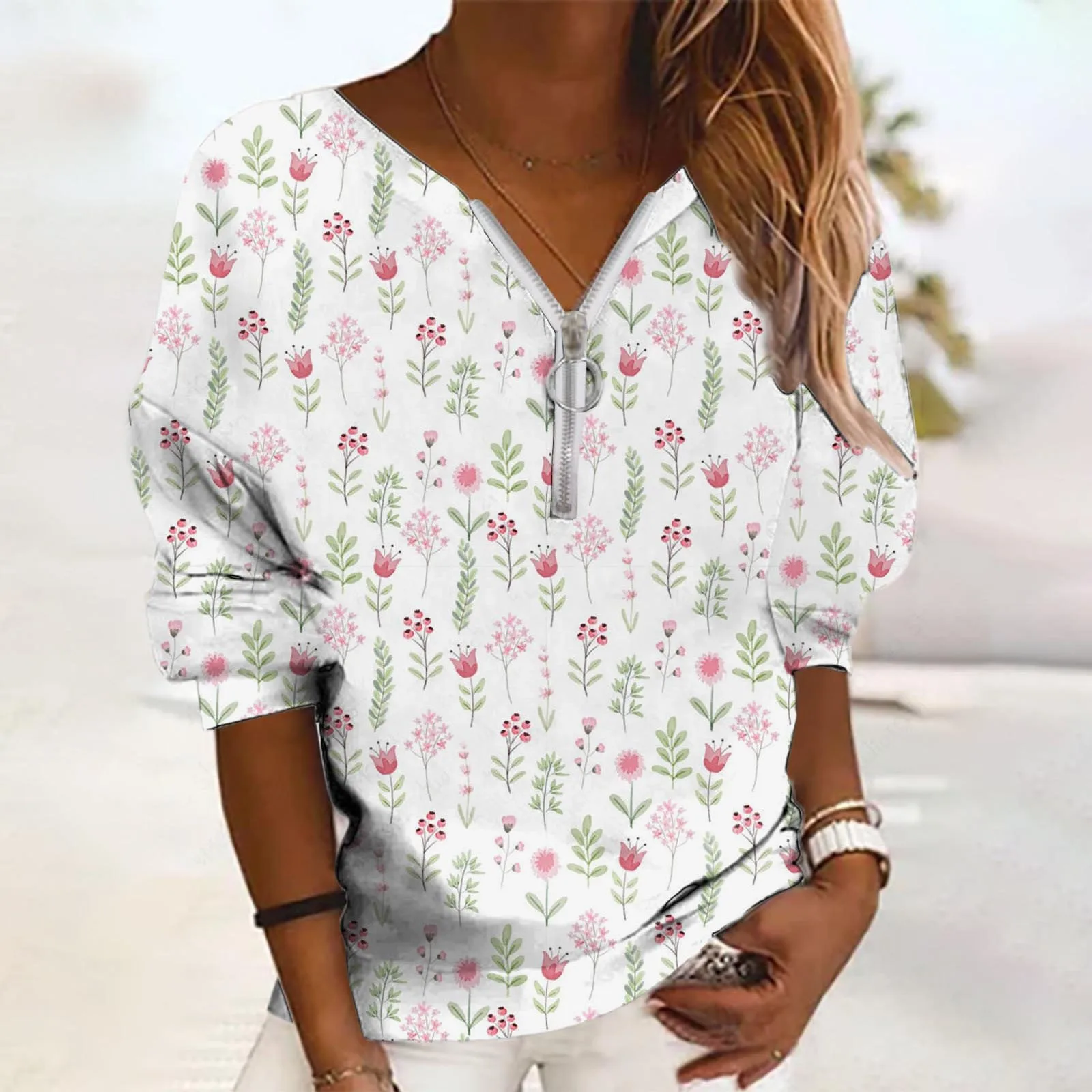 

Женская Повседневная футболка на молнии, с длинным рукавом