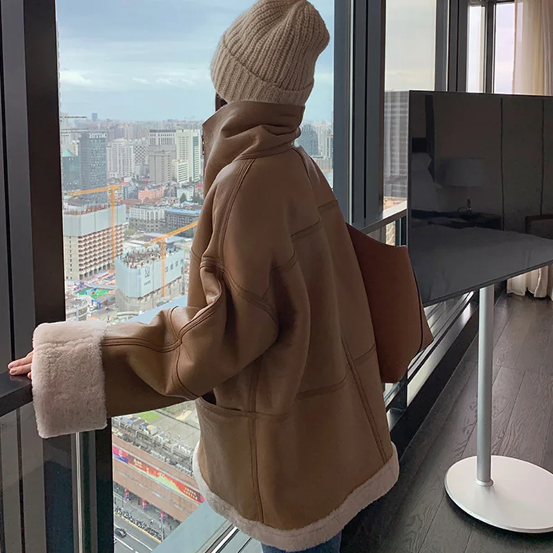Women Leather Jackets 2022 New Shearing Genuine Sheepskin Leather Coats Solid Simple Fur Lining Winter Warm Overcoat MH5046LB