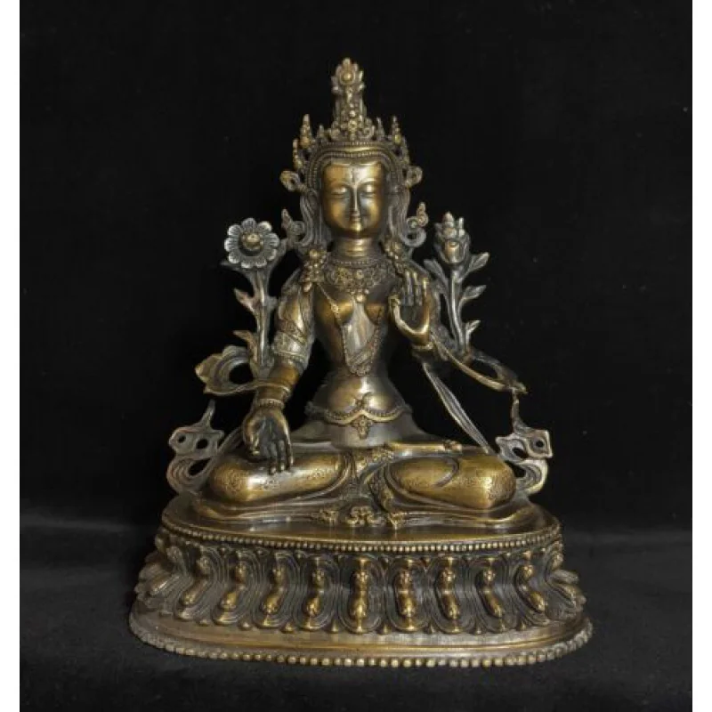 

Antique Bronze Buddha Carving Lotus Holder Bodhisattva Old Temple God Tara Statue