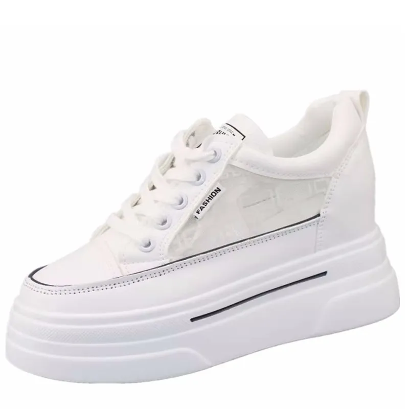 

8CM Hidden Heels White Platform Wedges Sneakers Women Shoes High Top PU Leather Tenis Feminino Casual Basket Femme