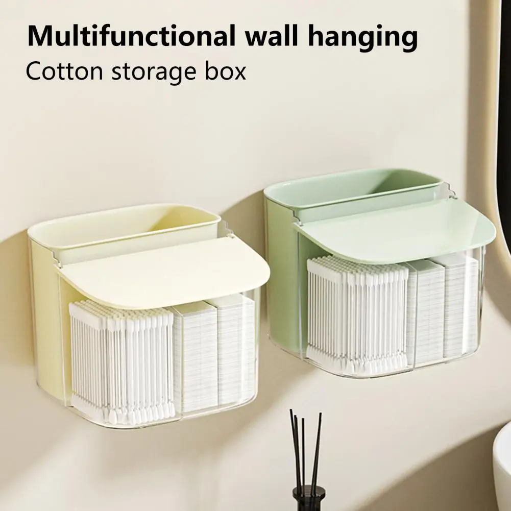 

Makeup Cotton Box Convenient Wall-mounted Transparent 2 Grids Punch Free Cotton Swab Jewellery Organizer Box Daily Use